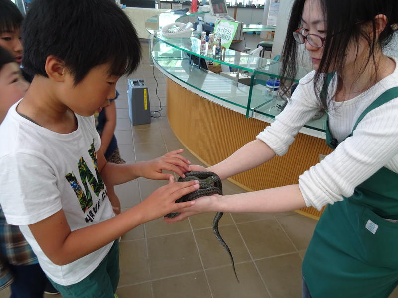 なんと手にはヘビが･･･。